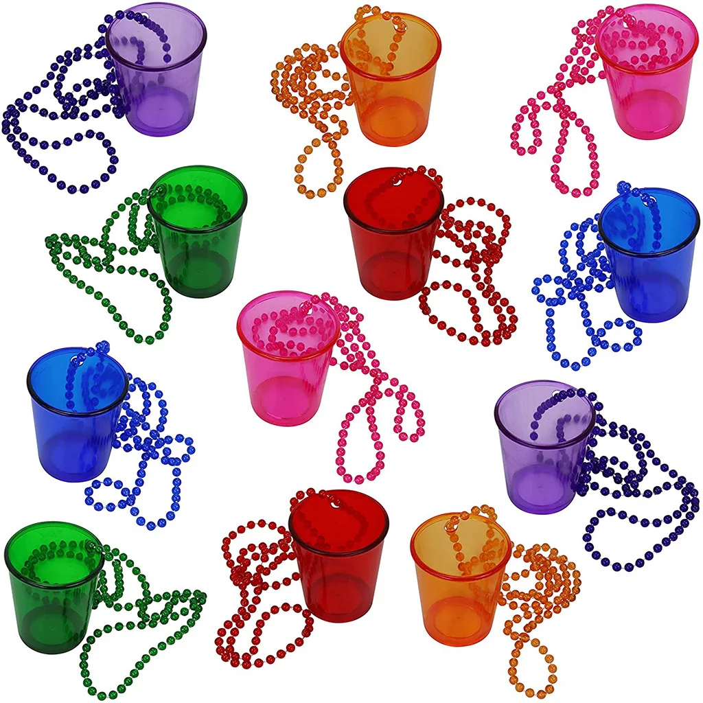 2024 Christmas Halloween Clear Plastic Sippy Cups Bachelor Party Oktoberfest Mardi Gras Beaded Chain Cups