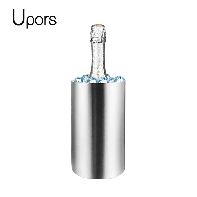 UPORS-cubo enfriador de vino de acero inoxidable, soporte enfriador de botella de vino de doble pared, Enfriador de champán, Enfriador de cerveza, cubo de hielo, herramienta de Bar