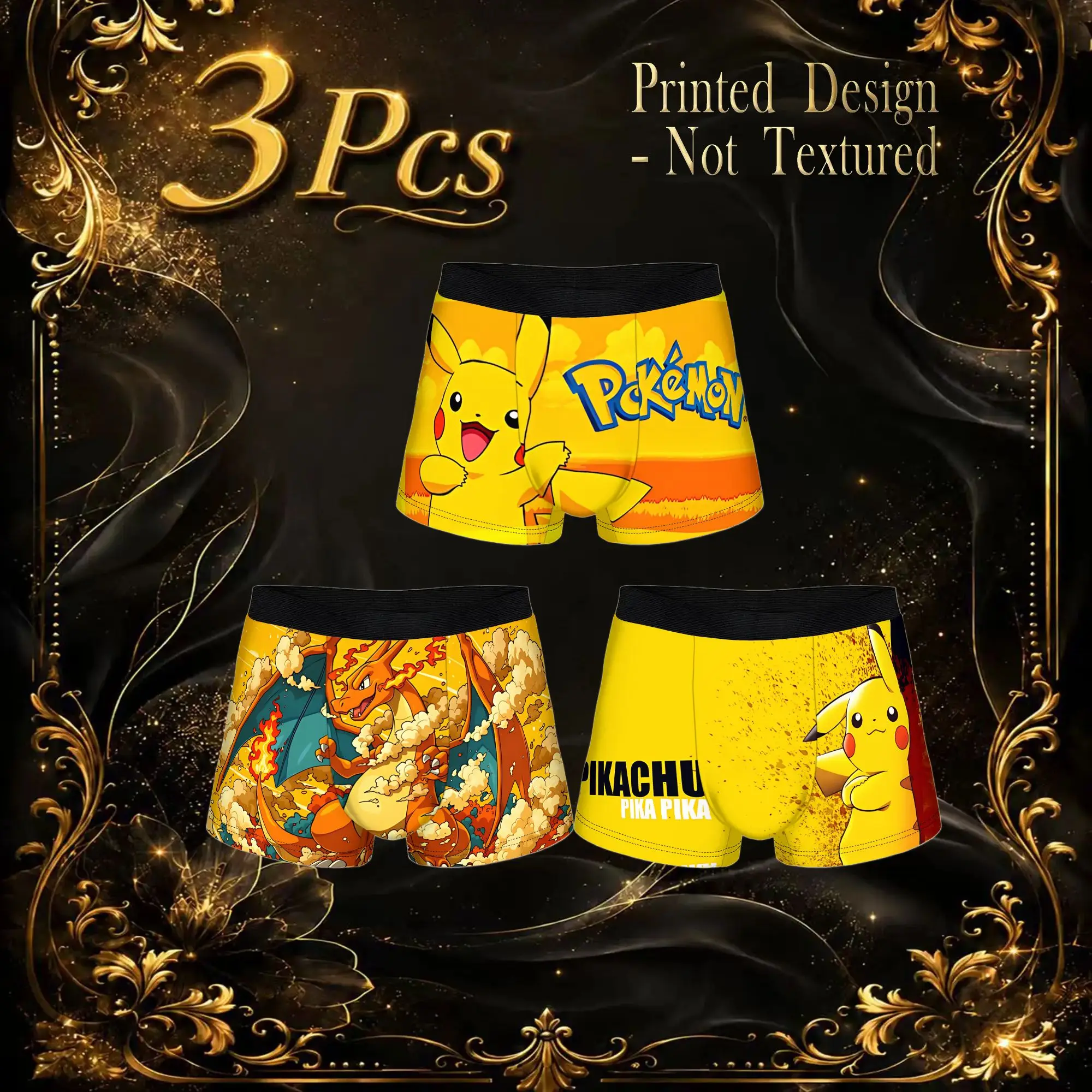 3Pcs  boxers Anime Pokemon Pikachu Theme Underpants Breathbale Panties Men Underwear Sexy Shorts Boxer Briefs