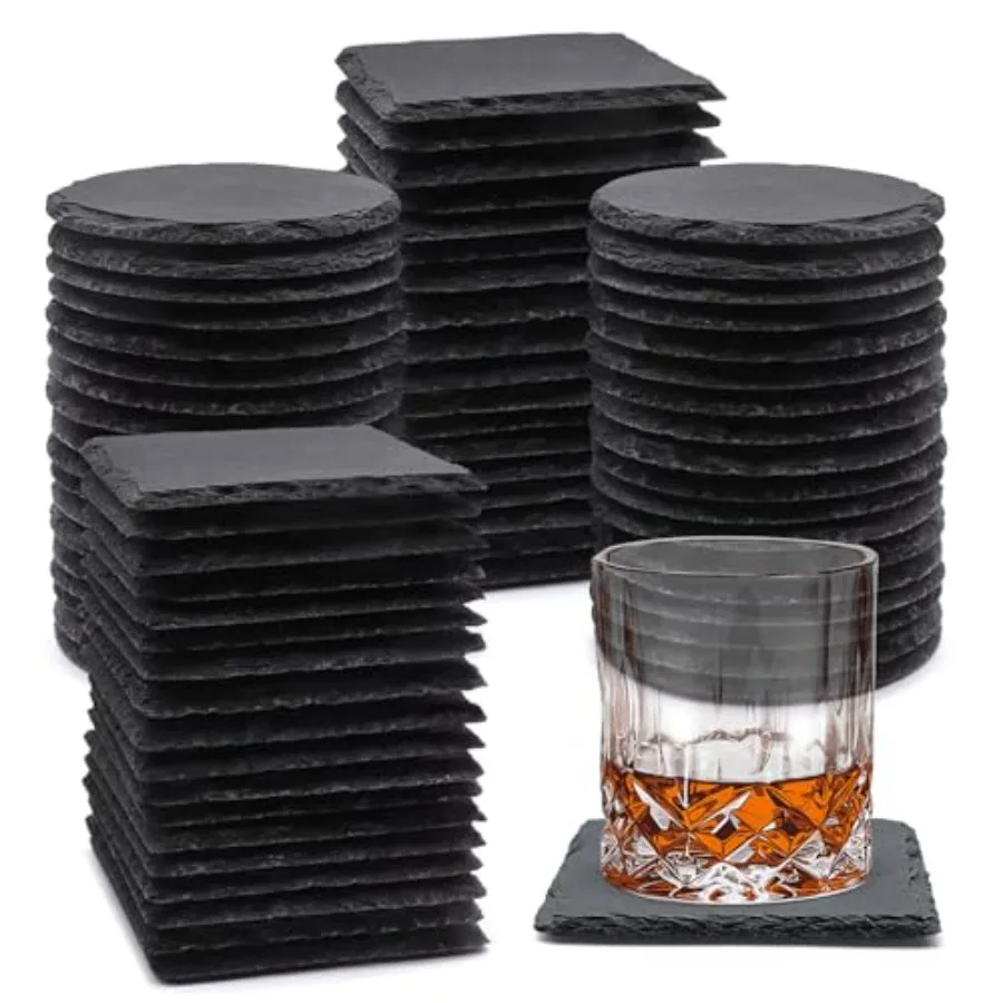 

Pack Slate Drink Coasters, 4 Inch and Black Slate Stone Coaster Bulk Laser Engraving Blank Handmade Decor Coasters for Coffee B