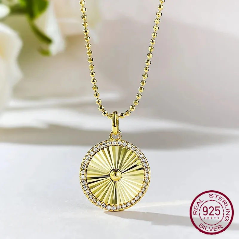 

Longlong Gold S925 Silver Plated Daily Luxury Brushed Round Label Pendant, Fashionable and Versatile