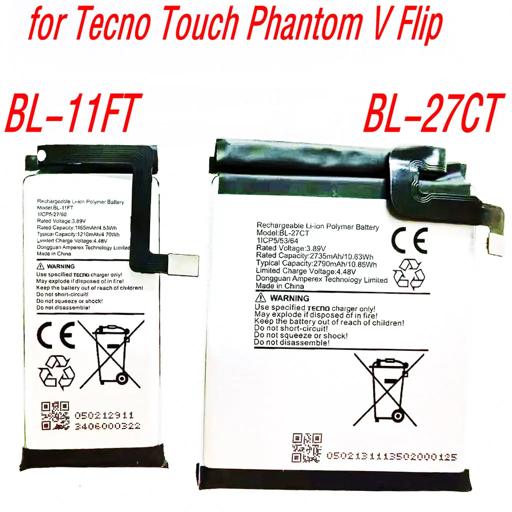 

A Pair BL-11FT BL-27CT Genuine Product Battery For Tecno Touch Phantom V Flip 5G Mobile Phone
