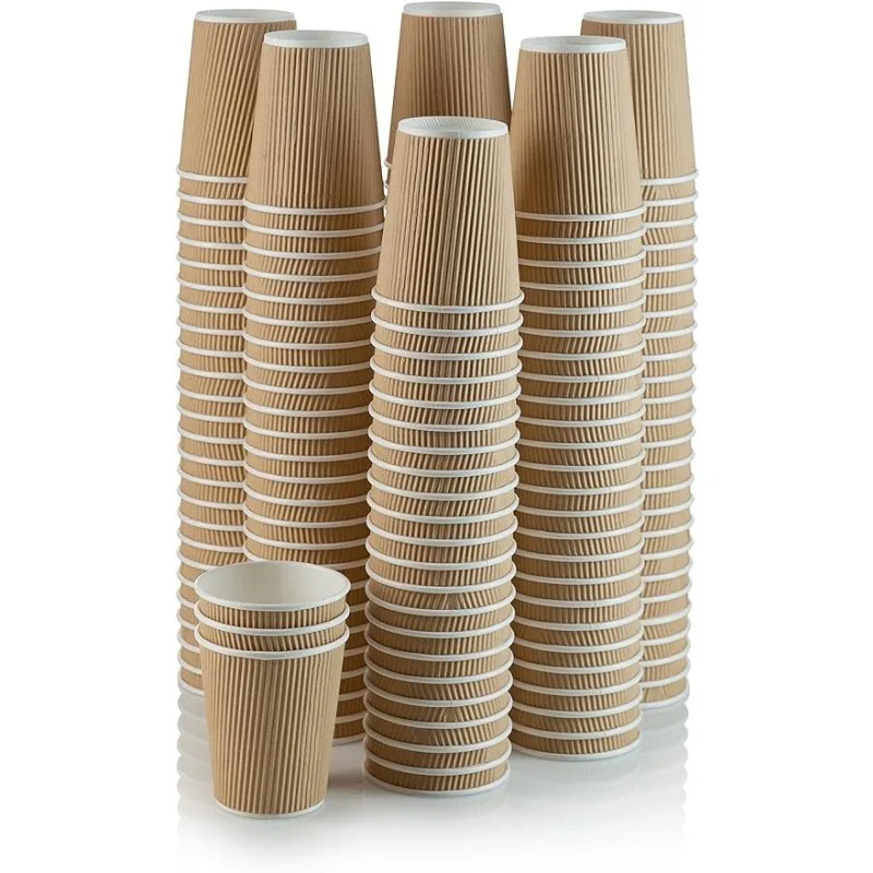 

Set of 150 Ripple Insulated Kraft 12-oz Paper Cups – Recyclable |3-Layer Rippled Wall For Better Insulation