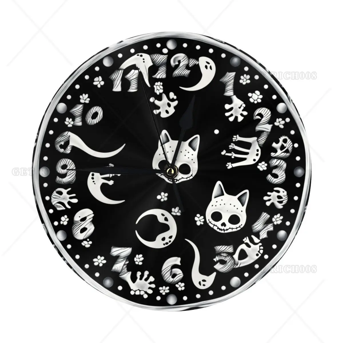 

Gothic Halloween Cat Skull Wall Clock Battery Powered Wall Clock Silent Non Ticking 9.84Inch for Living Room, Kitchen