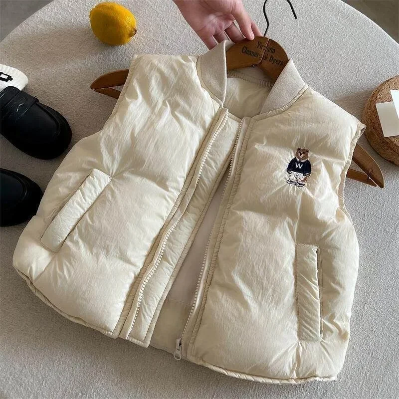 Kinder-Baumwollweste Jungen 2026 Winter Baseball-Kragen Weste Jacke Baby Wärmehaltende Ärmellose Jacke Mädchen Besticktes Oberteil – Detail 7
