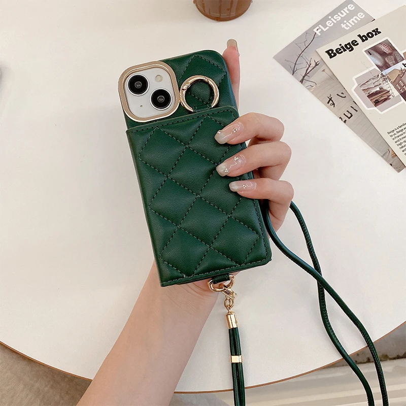 Leather Phone case cardholder for iPhone16 14 13 12 15 ProMax wallet crossbody lanyard anti-fall and shockproof protective cover