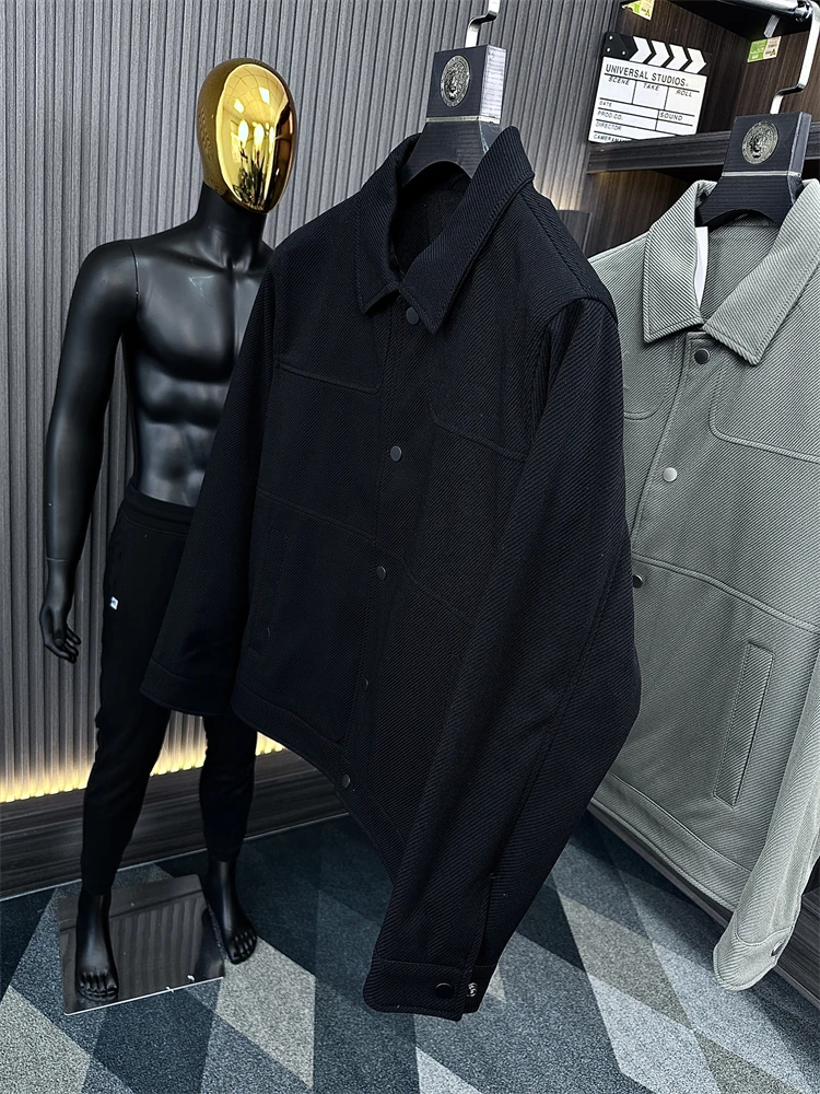 

Heavyweight Twill Fabric Men's Loose Fit Collared Jaet Outerwear Spring Trendy Pure Color Long Sve Regular Length Youth