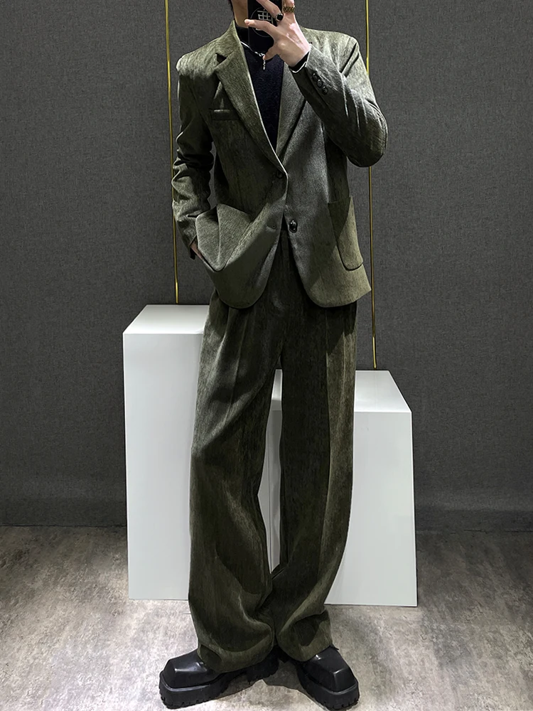 

High-End Corduroy Men's Suiting Set Casual Haome Premium Feel Busin Casual Men's Western Suit Loose Fit Youth Trend