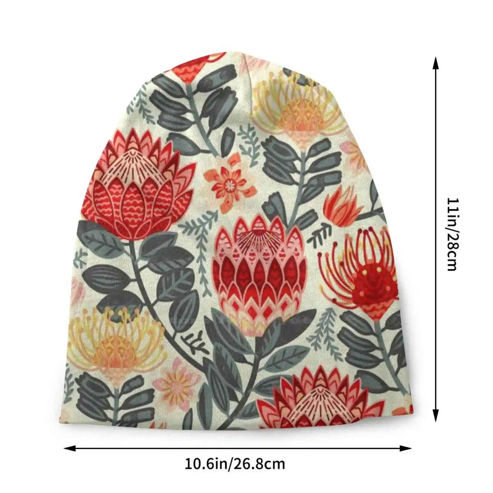 Protea Chintz-Grey & Red Knitted Hat Warm Beanie Outdoor Caps Sugarbushes Fynbos King Protea Pink Ice Protea Pincushion Proteas