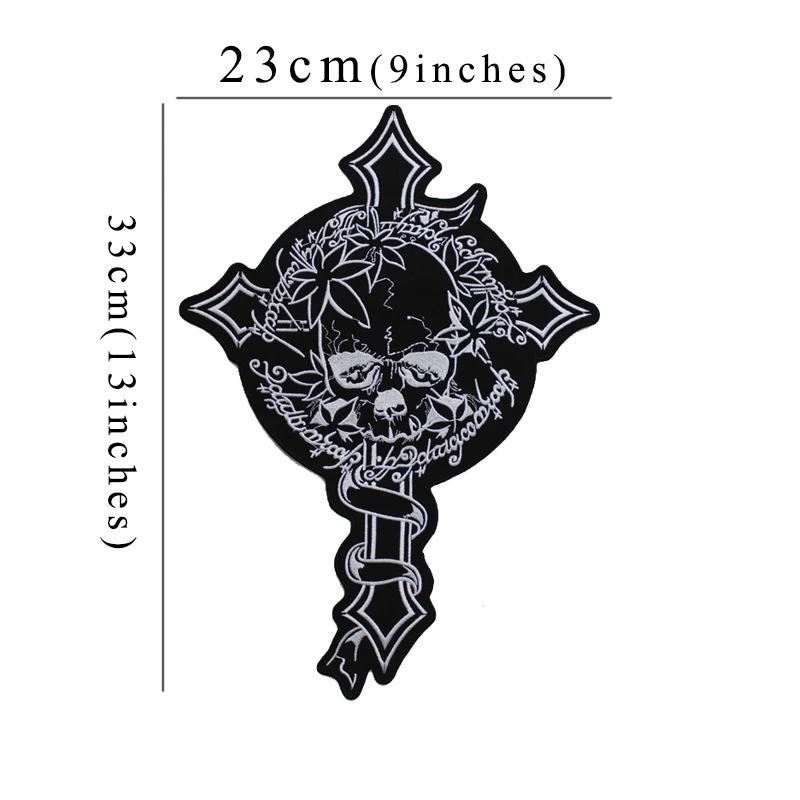 Cross Skull Large  Embroidery Patches For Clothing Emblem Applique Jacket Back Vest  Biker Clothes Garment Accessories Sew On