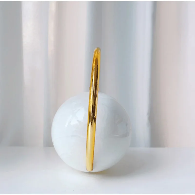 Sphärische Abend-elegante Clutch-Geldbörse, Designer-High-End-Handtasche mit Galvanikgriff und Marmormuster, Damen-Tragetasche mit Kugel – Detail 4
