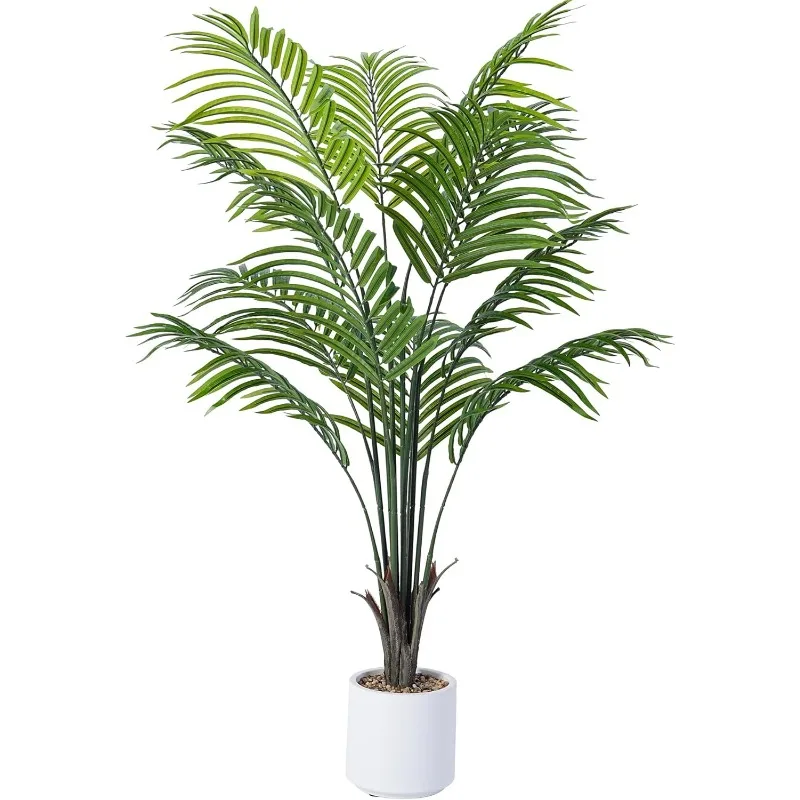 Artificial Areca Palm Tree 4FT Fake Potted Plant Faux Silk Tropical Areca Palm with 12 Trunks & Real Bark Design, Large Aritific