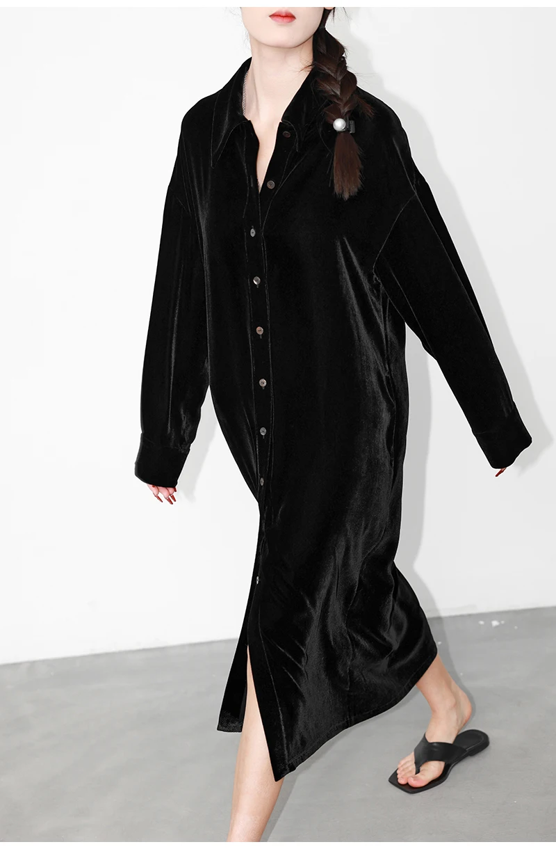 Robe à manches longues en velours de soie pour femmes, chemise violette, Style tempérament Simple, jupe d'extérieur décontractée et confortable