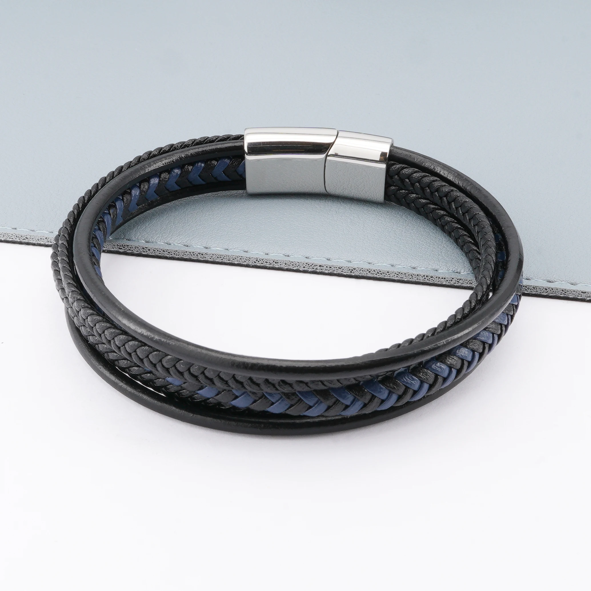 Desirman Men's Multi-Layered Leather Bracelet with Stainless Steel Buckle Stylish Simple Men's Bracelet Hand Accessory Party Gif