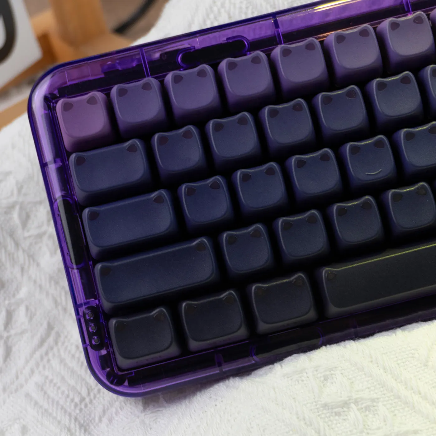 Gradient Black Purple Cat Ear Keycaps, Transparent Keycaps Shine-Through Side Print MAO Profile for Mechanical Keyboard Keycap
