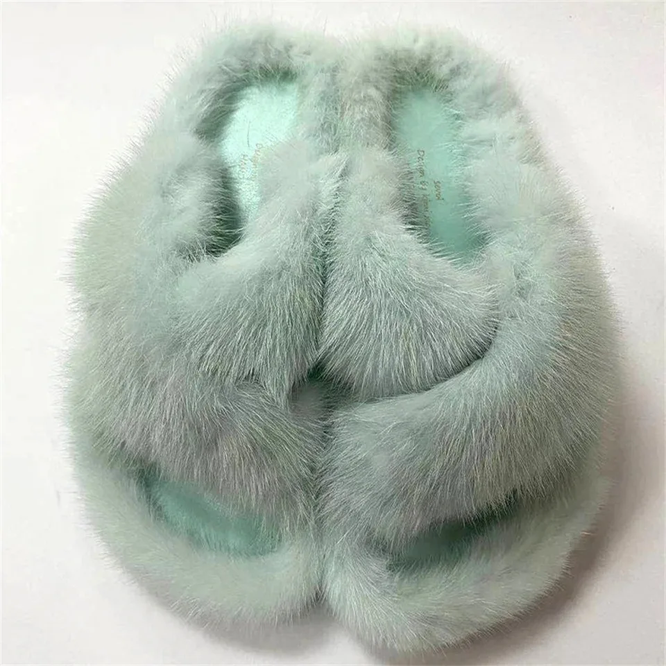 Flauschige Echte Nerzfell-Damenhausschuhe für Innenbereich Herbst Winter Luxus-Designer-Slipper Lässige Hauspantoffeln aus Flauschigem Nerzfell – Detail 11