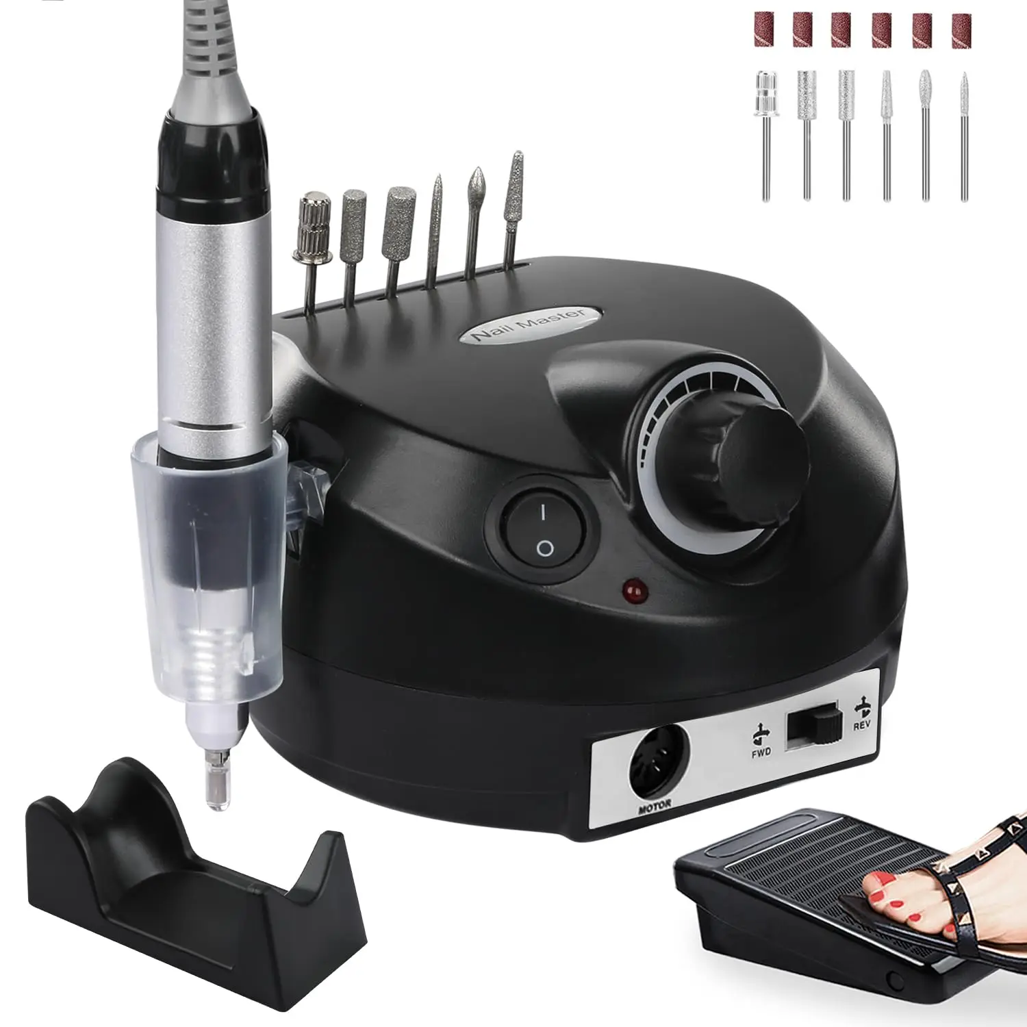 Linmanda broca de unhas acrílica-broca elétrica de unhas com pedal e arquivo conjunto de manicure arquivo de unhas elétrico com brocas de prego