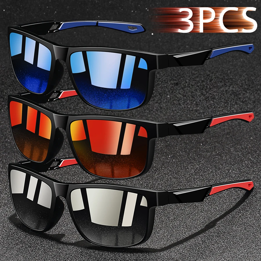 

3 Pieces Fashion Unisex Vintage Square Sunglasses Men Women Fishing Driving Man Luxury Brand Designer Sun Glasses UV400 Eyewear