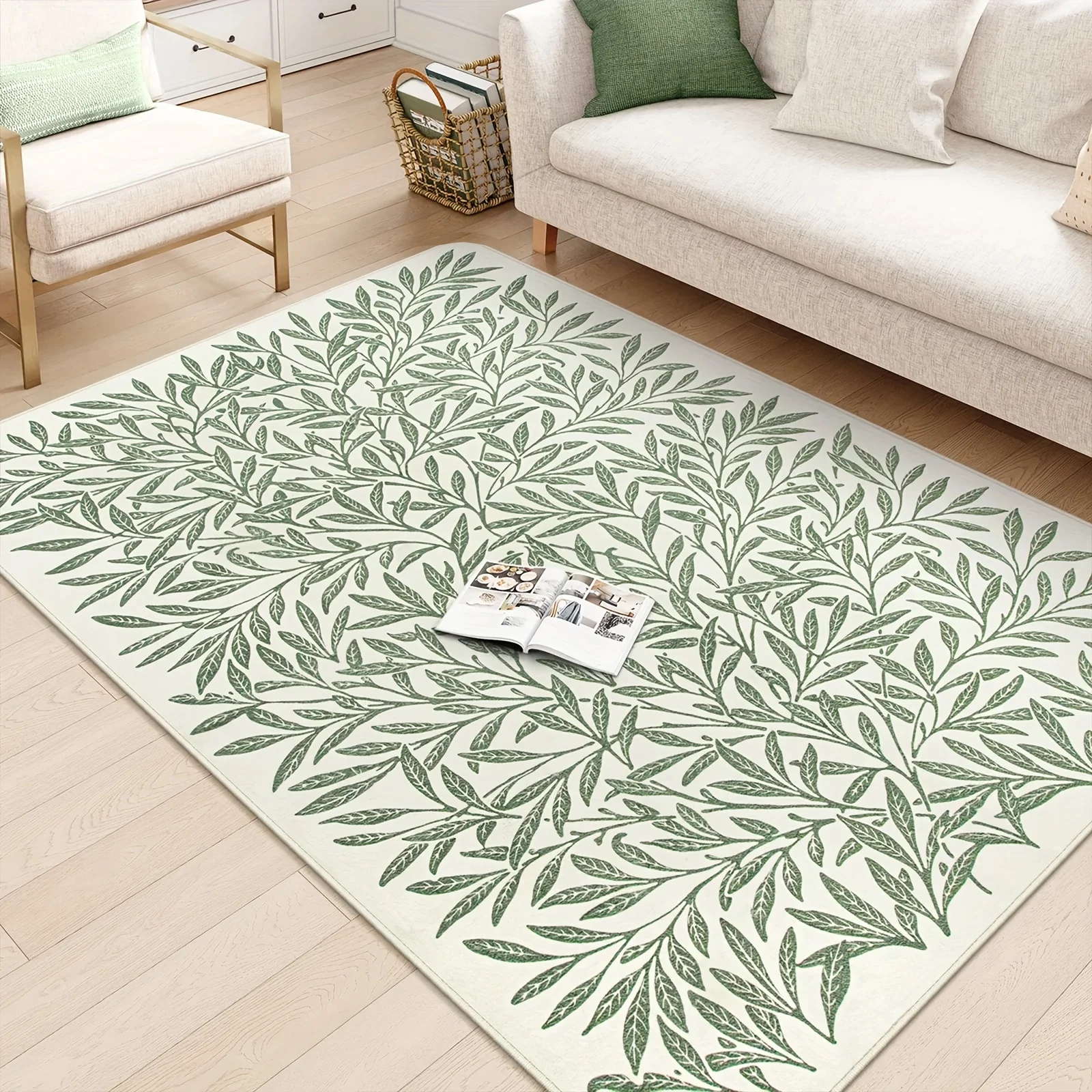 Green Leaf Doormat, Tropical Botanical Entrance Non Slip Rug, Washable Kitchen Living Room Floor Carpet