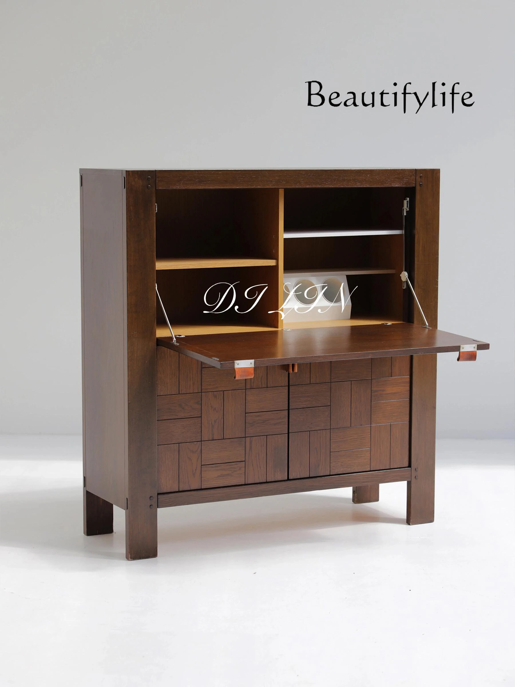 Medieval designer living room solid wood wine cabinet Nordic Danish oak side cabinet locker