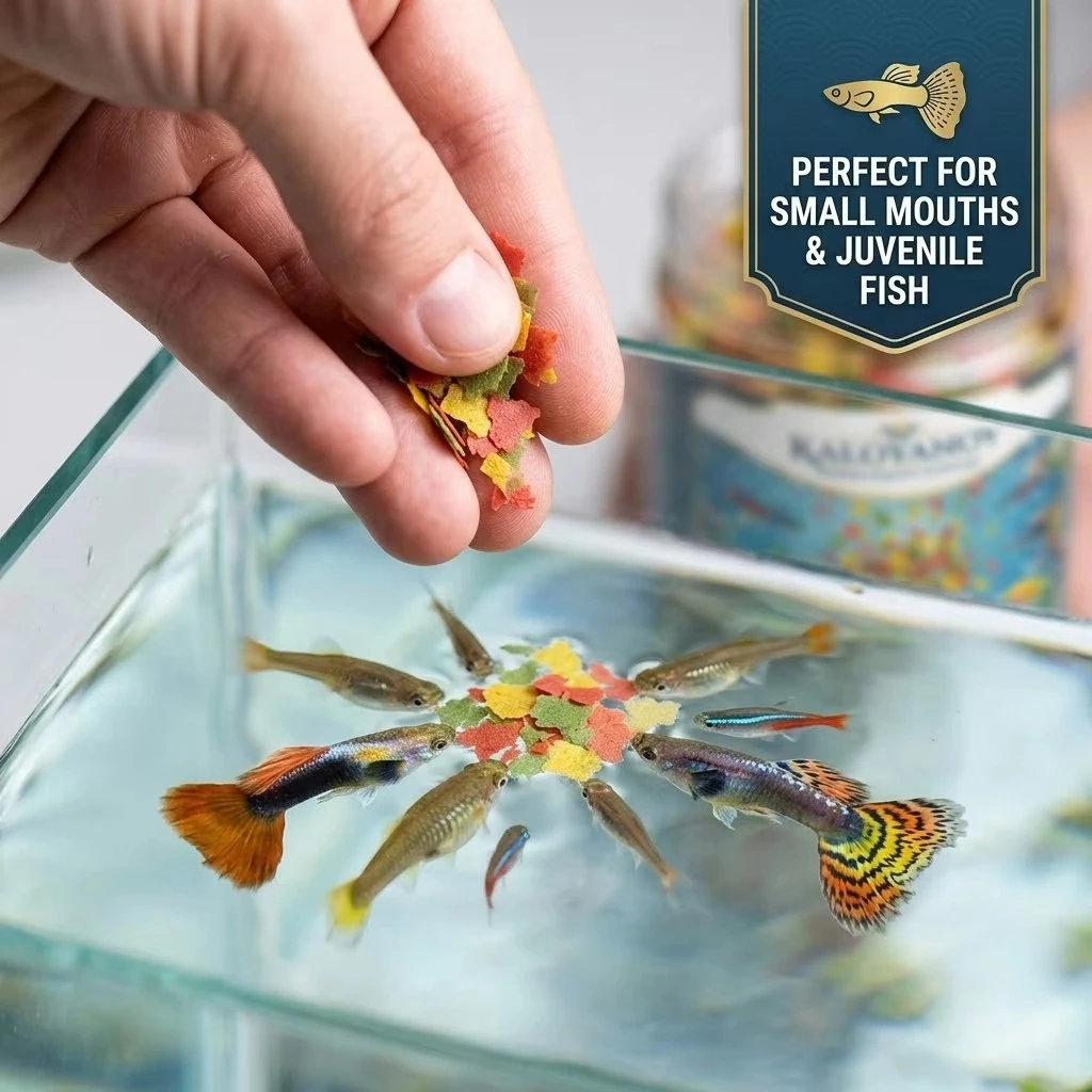 Tri-Color Fish Food Flakes Tropical Aquarium Freshwater Guppy Betta Goldfish Ornamental Fish Balanced Diet Daily Feeding
