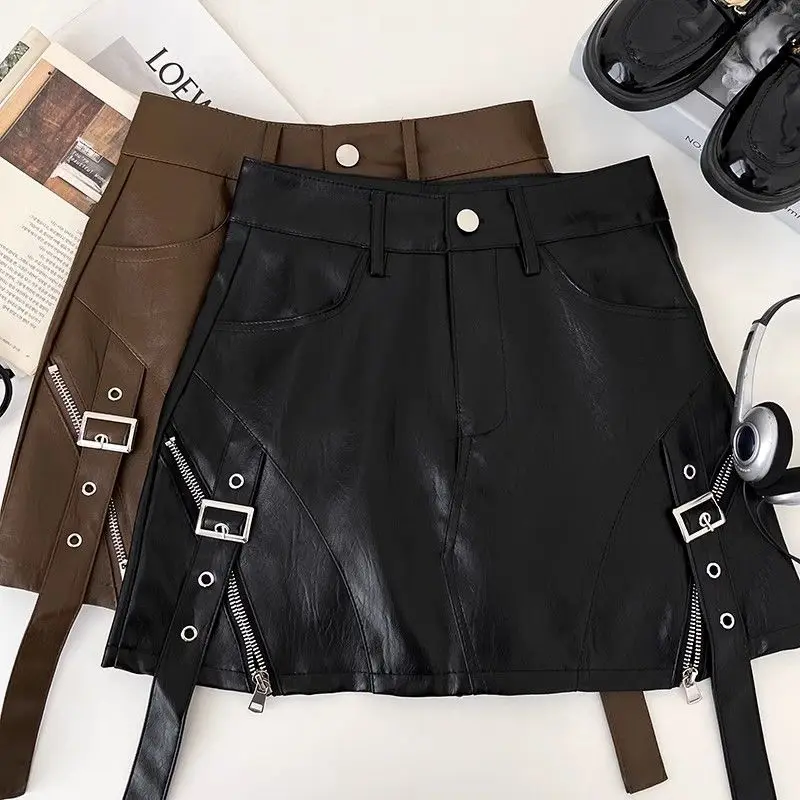 

Design Spice Girl High Waist Fashion Autumn and Winter PU Zipper New Leather Skirt Skirt 2025 Skinny Skirt