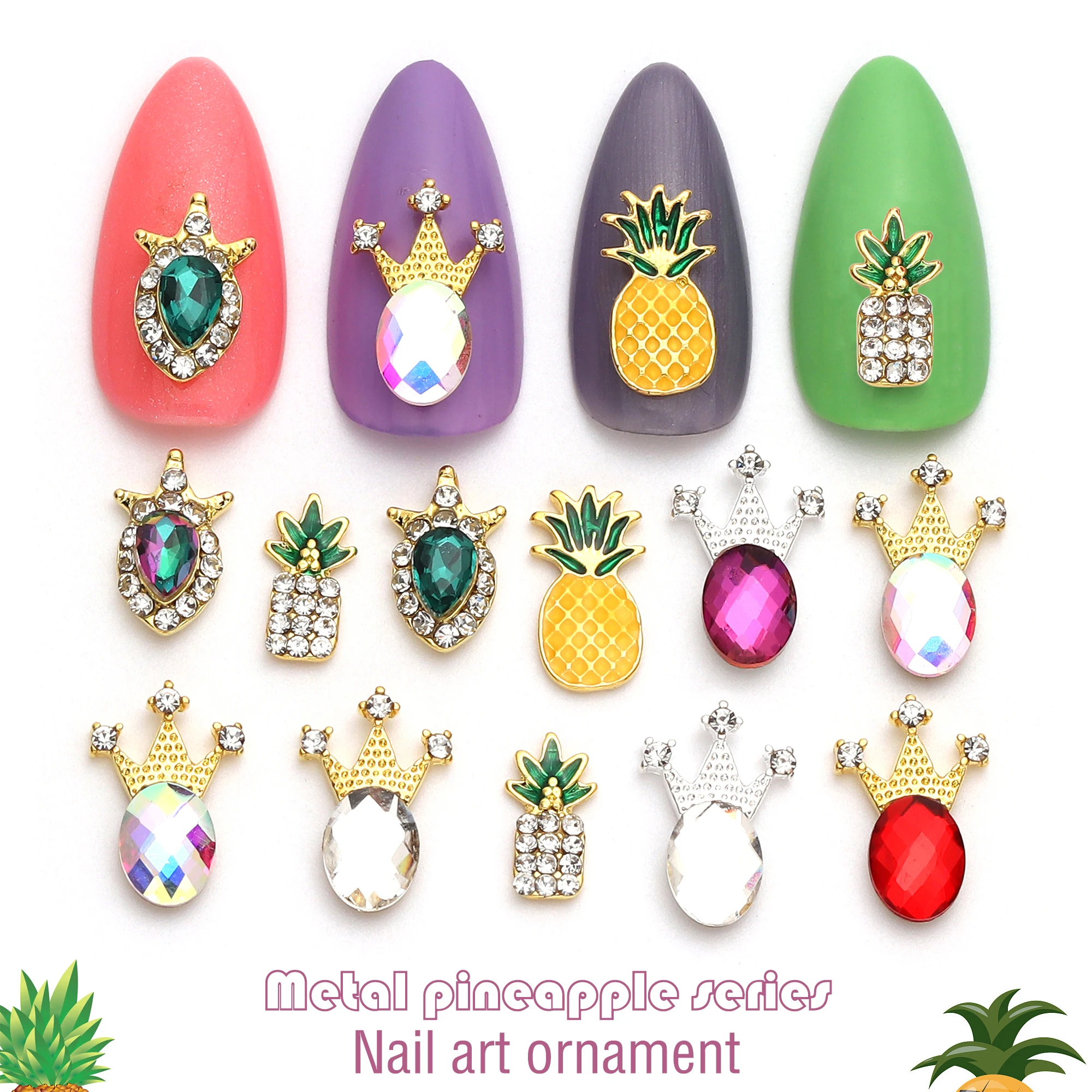 3D metallic Pineapple jewelry Accessories Shiny rhinestone crystal drops designed for decorative clothing nail art shoe supplies