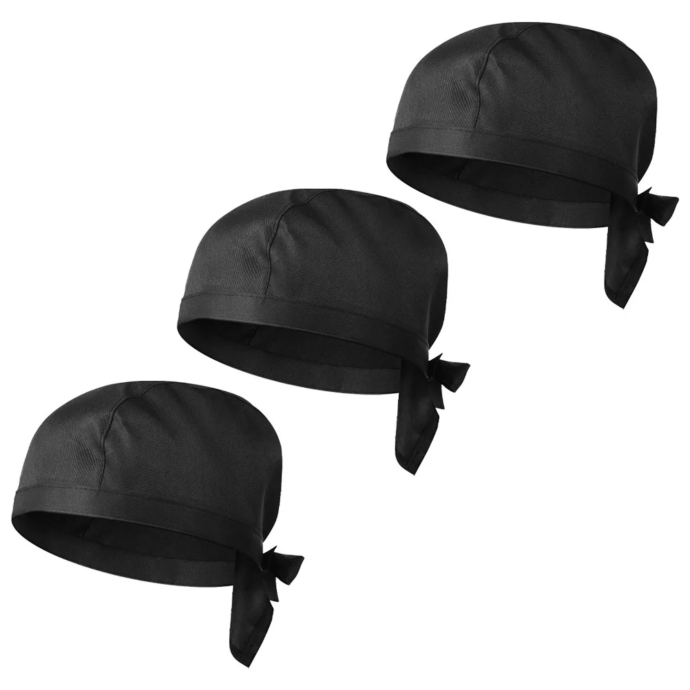 3 Pcs Catering Skull Cap Chef Hat Men Hats Cooking Head Kitchen Working and Women Black