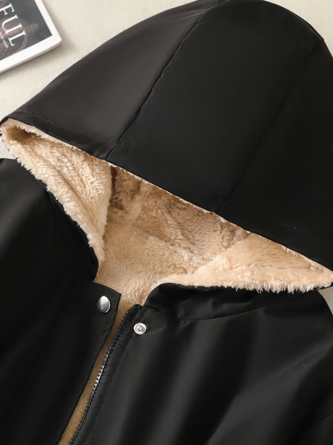 معطف سترة بقلنسوة من Faionable ملابس شتوية نسائية قطن Fce مبطن Jaet Sli Commute Sle طويل Sve #3