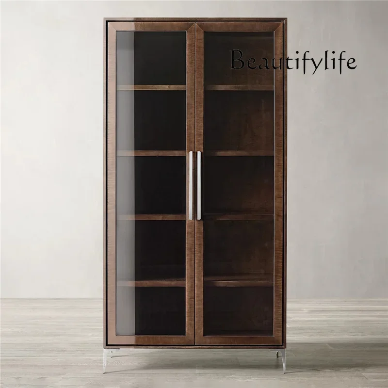 

C Деревенский шкаф из массива дерева, стекла, двойная дверь, кабинет, книжный шкаф, шкаф для хранения, отель, вилла, модель комнаты, можно настроить