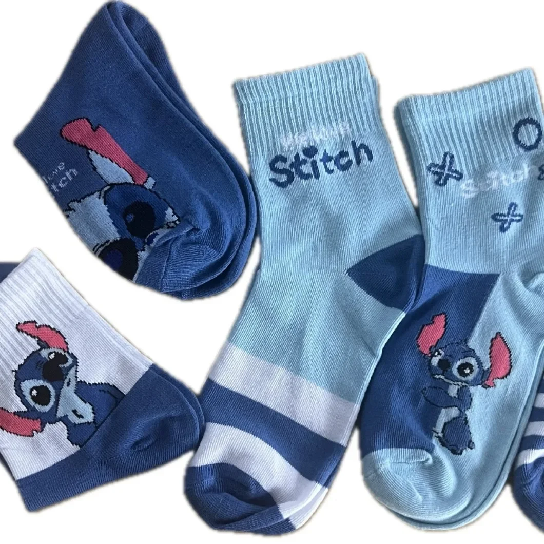 Disney Anime Lilo & Stitch Cotton Midtube Stockings Socks Stitch Dolls Printed Pattern Stockings Kid's Warm Sleep Socks Gift