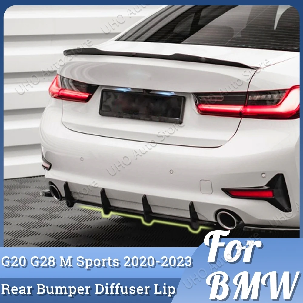 4 Fins Black Car Rear Bumper Diffuser Rear Side Splitters Spoiler Lip For BMW G20 G28 320i 330i M340i LCI M Sport 2019-2022 Trim