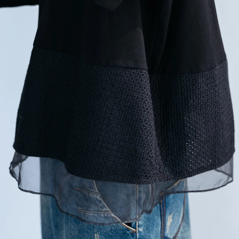 Loose Fit Lace Ogees Long Sve irt Artistic Women's Faion Autumn New Sle Korean Version Big Size Patchwork Sweatirt