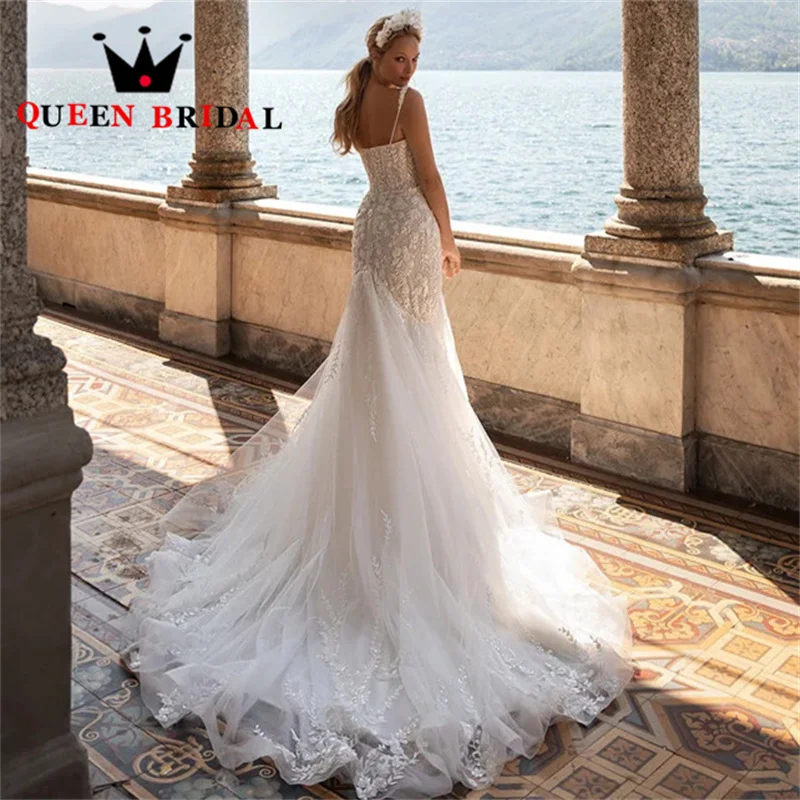 Sereia sexy querida vestidos de casamento 2023 cintas de espaguete rendas apliques frisado vestidos de noiva novia personalizado l40s