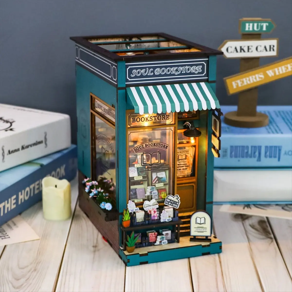 

Набор для сборки книжной полки INABEZ DIY: 3D-пазл из дерева, декор для книжной полки, миниатюрный домик-модель, подставка для книг, конструктор