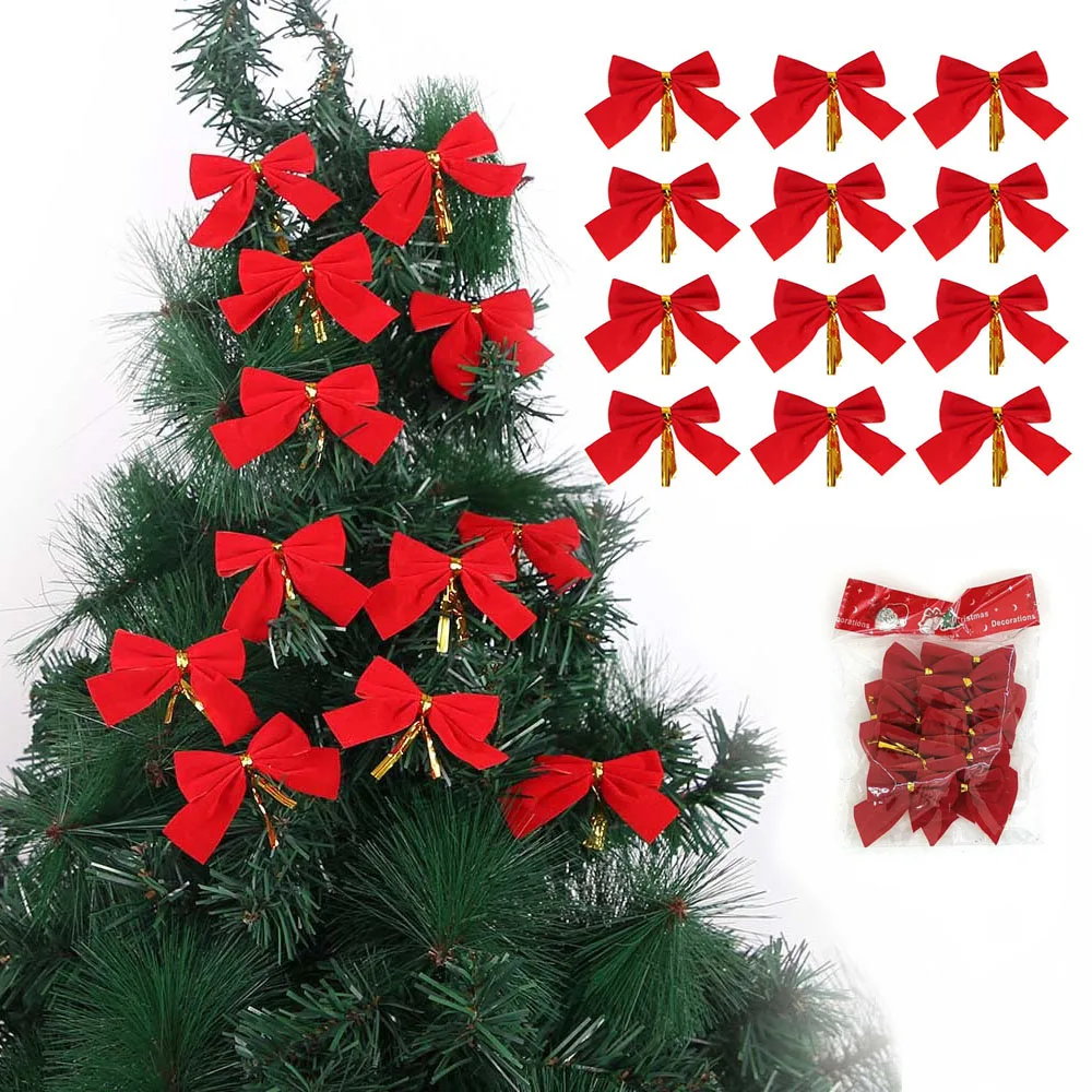 

Christmas Tree Pendants 12Pcs Christmas Bow Tie Ornaments Tree Decoration Baubles New Year XMAS Hanging Home Decorations