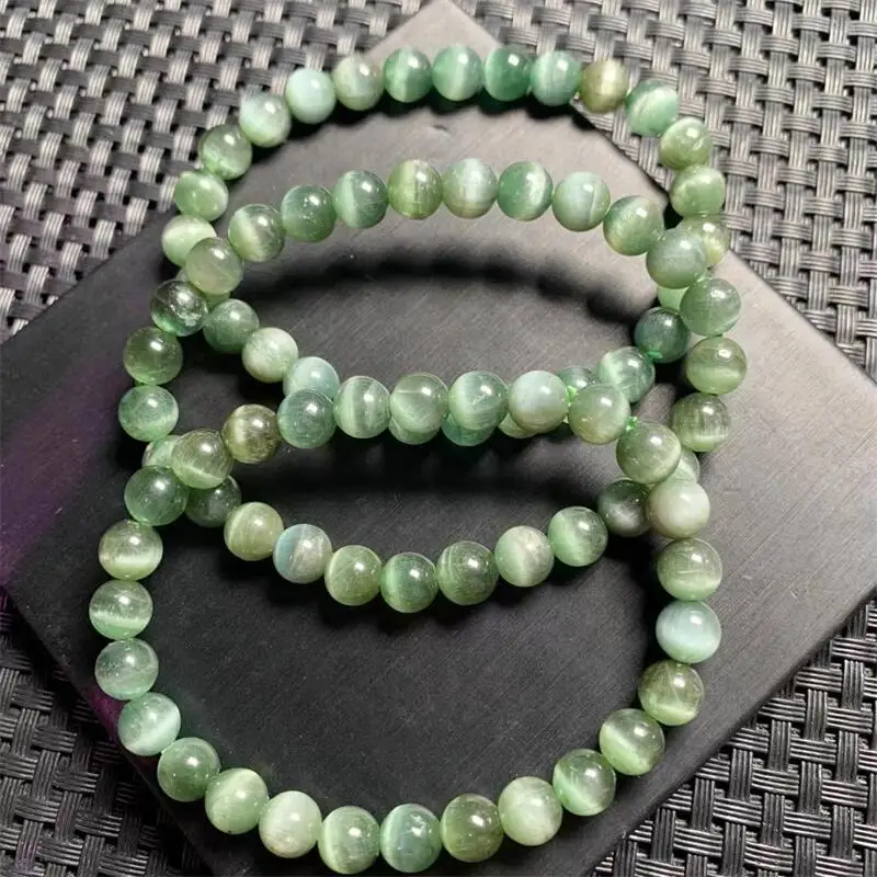 7MM Natural Hiddenite Bracelet Fashion Reiki Gemstone Round Beads Jewelry Couple Holiday Gift 1PCS