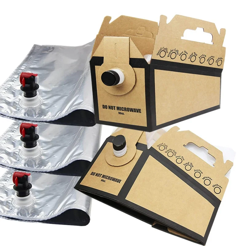 2025 customized.1-220L Aluminum BIB bag in box wine beverage coffee packaging bag with dispenser tap in box