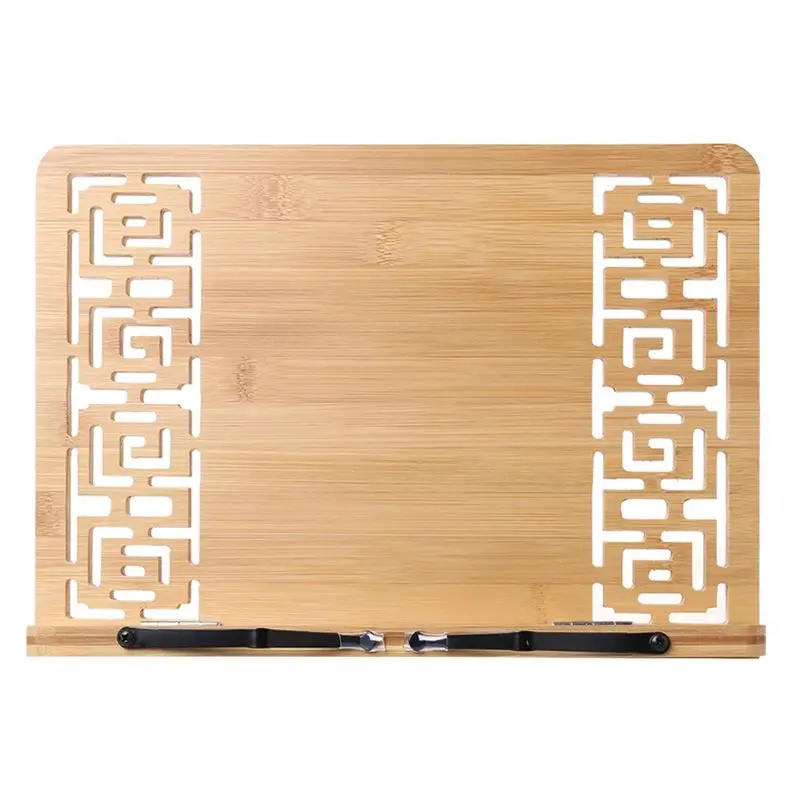 대나무 중공 조정 가능한 독서 책 홀더 트레이 페이지 종이 클립 접이식 태블릿 요리 책 휴대용 튼튼한 책꽂이