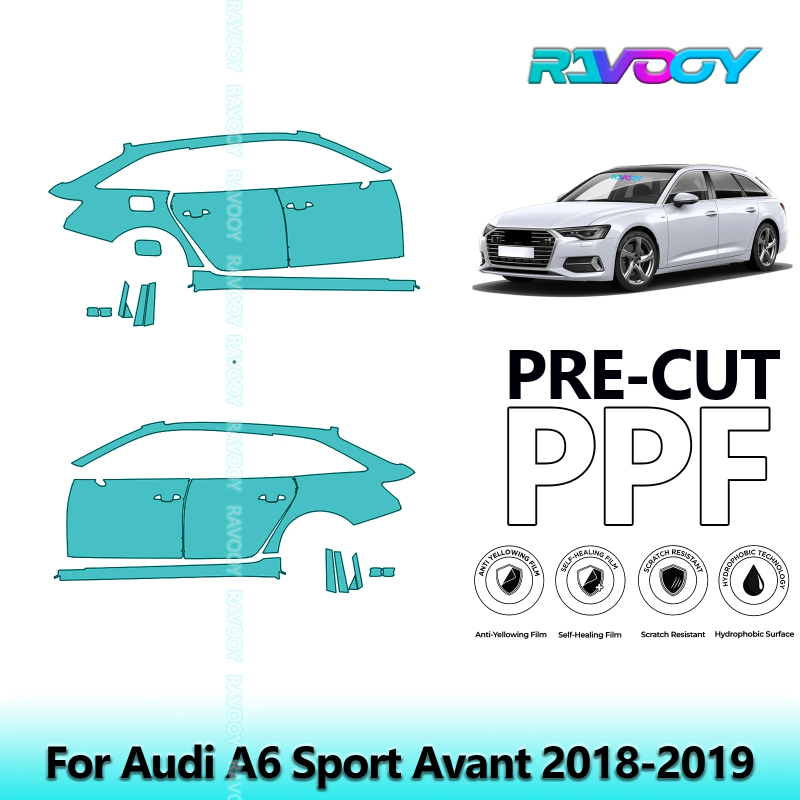 

For Audi A6 Sport Avant 2018-2019 8.5mil Clear Matte Pre-Cut PPF Door & A/B Pillar Kit TPU Paint Protection Film Set