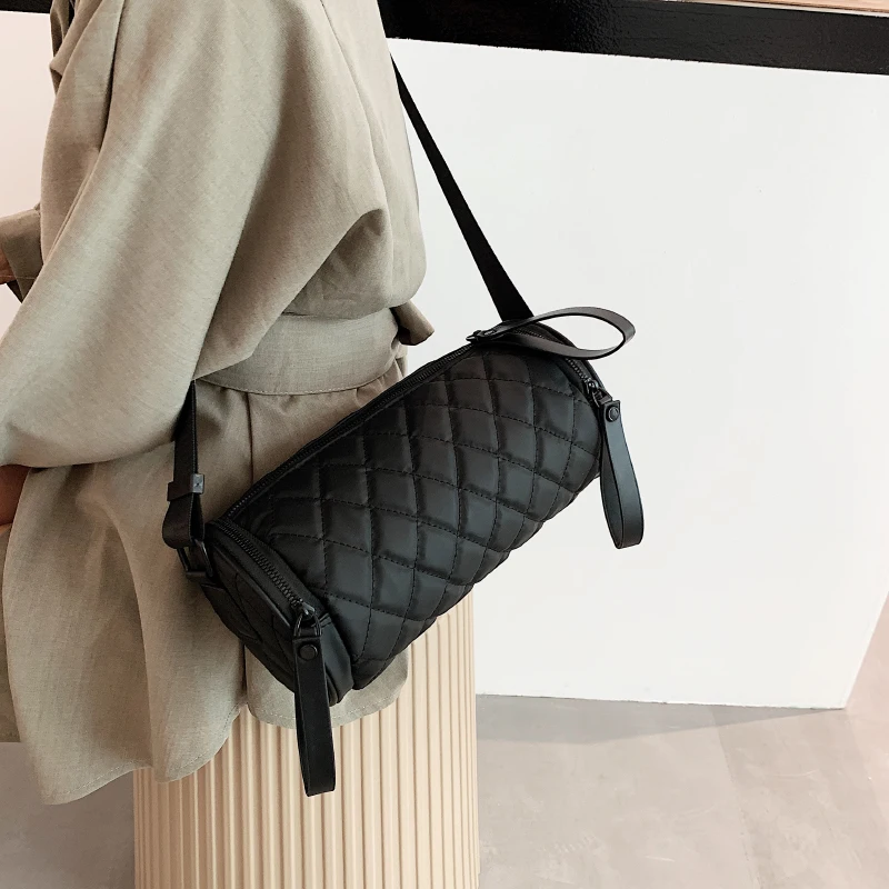 Bags for Women Trendy Street Style Pattern Round Cylinder Bag Casual Bucket Pillow Single Shoulder Crossbody Bag Soft Polyester