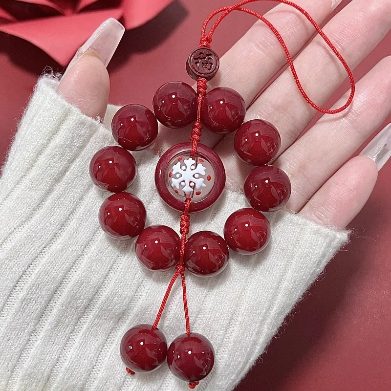 

UMQ Original Antiquity Red Bodhi Root Mobile Phone Charm 2024 New Year Gift Pendant Lanyard Key Chain