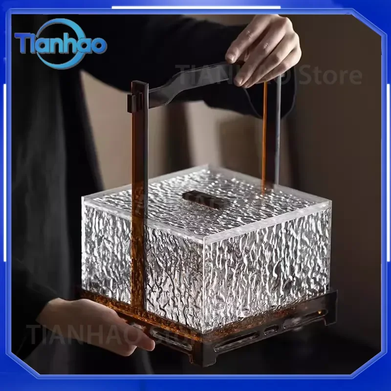 Vintage Minimalist Acrylic Hand Basket for Tea Set Organizer Large Capacity Eco Friendly Tea Tools Portable Storage Box for