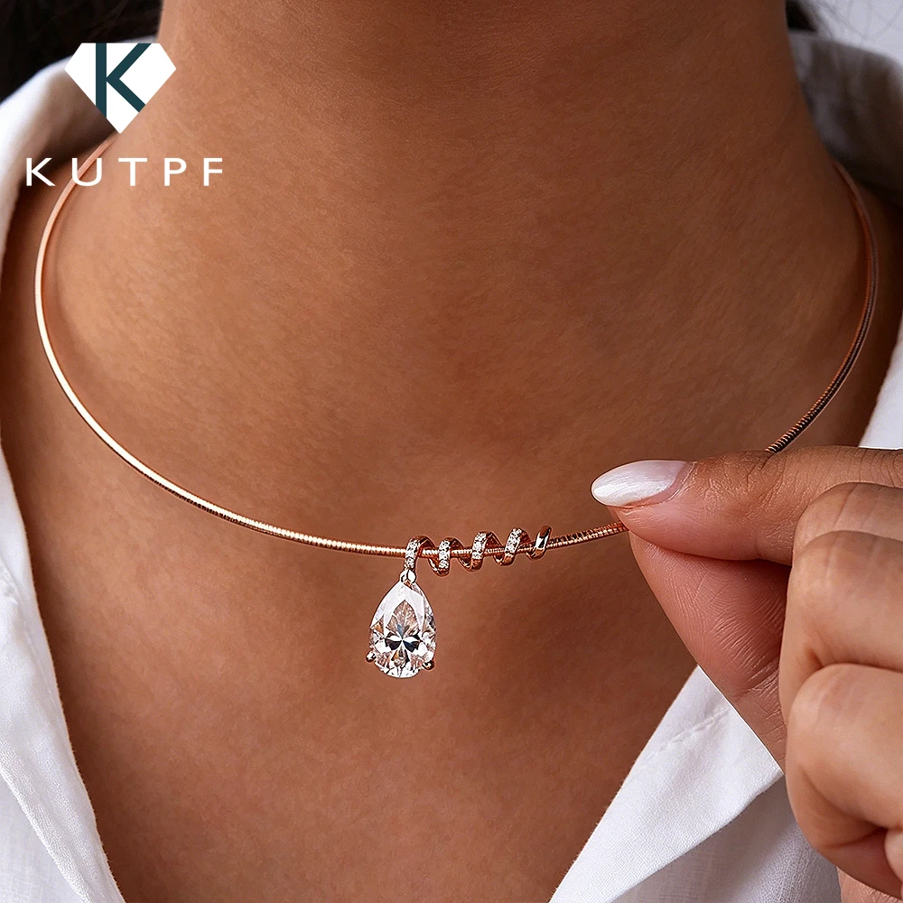 All Moissanite  Necklace with Waterdrop Snake Pendant 925 Sterling Silver 3/5Carat Pear Cut Lab Diamond Hard Choker for Women