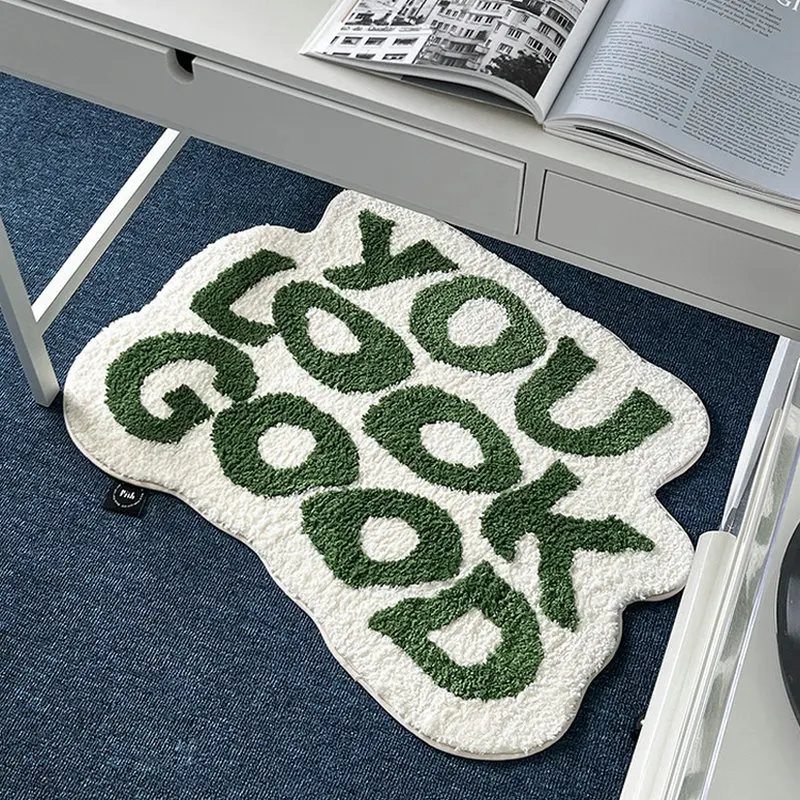 INS You Look Good Letters Rug Tufted Soft Plushy Bedside Mat Aesthetic Home Decor Non-slip Absorbent Bath Mat Doormat