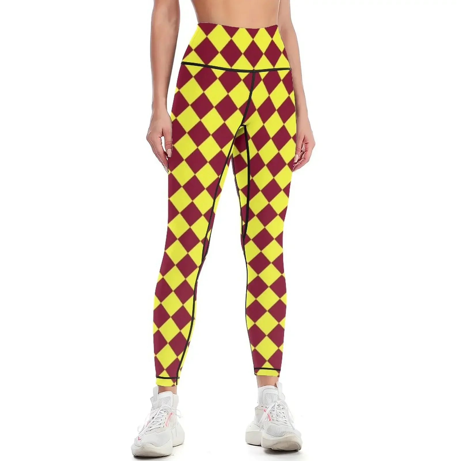 Electric Yellow and Burgundy Red Diamonds Leggings for fitness sport legging Women's fitness sportswear for gym Womens Leggings