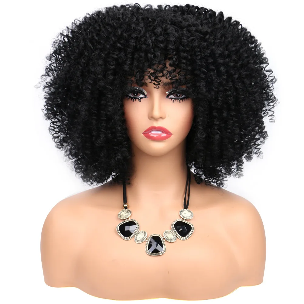 European and American wig African short curly hair female shaggy small roll explosive head set chemical fiber wig head set