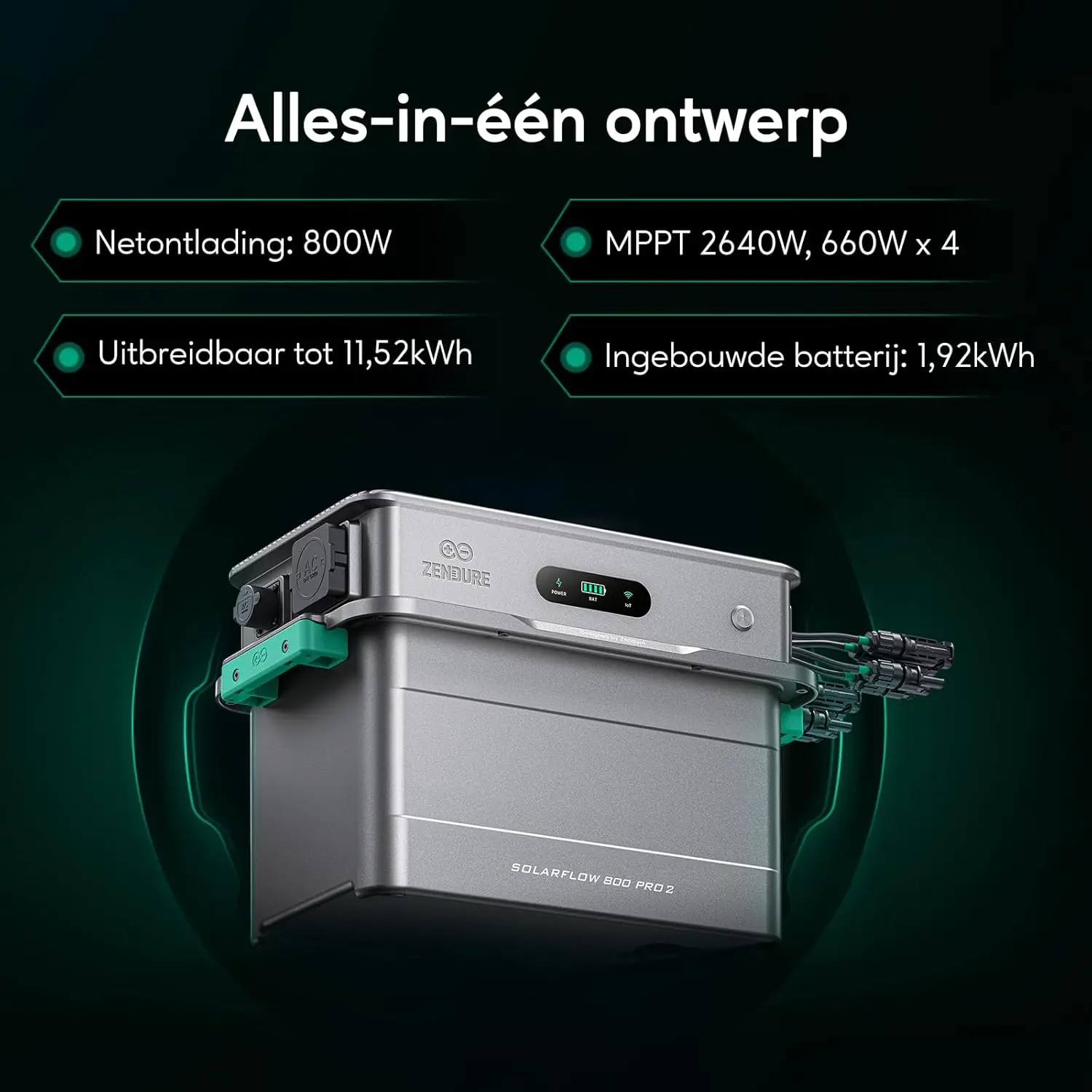 Zendure SolarFlow 800 Pro2, Balkonkrachtcentrale met zonne-energie-invoer 2640W, belasting 1000W, output 800W, energiebeheersysteem AI, 1920Wh LFP-batterij, uitbreidbare capaciteit 11.52kWh - Afbeelding 7