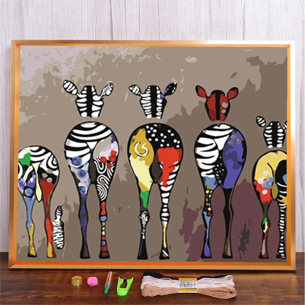 

Abstract Cartoon Zebra Pattern Cross Stitch Kit 14CT 11CT Cloth Needle Cotton Thread Kits DIY Hand Embroidery Home Decor Crafts