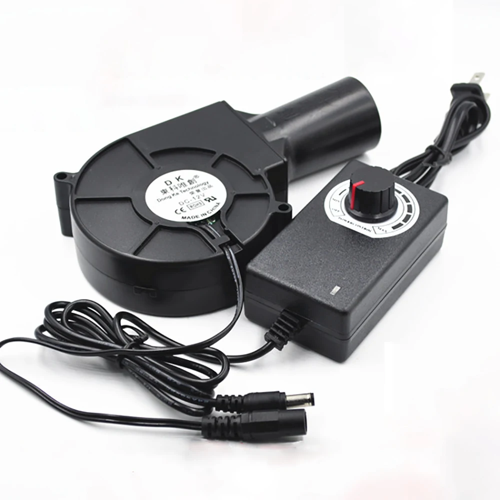DC 12V 9733 Small Portable High-Volume Turbo Blower with Air Collecting Port Power Supply Speed Controller 6000RPM